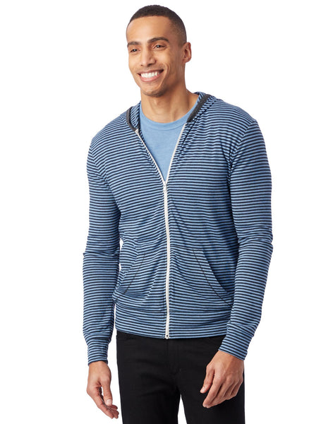 Alternative    Antique Blue Striped Eco-jersey Zip Hoodie