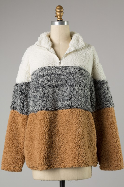 Loose Fit Color Block Sherpa